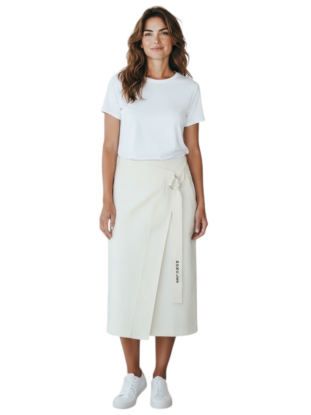 MONCLER WHITE COTTON WRAP MIDI SKIRT WITH LOGO BELT - Picture 7 of 7